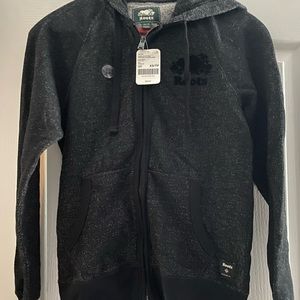 NWT Roots Canada Heather Black Full Zip Hooded Jacket with Pockets 
Size XS